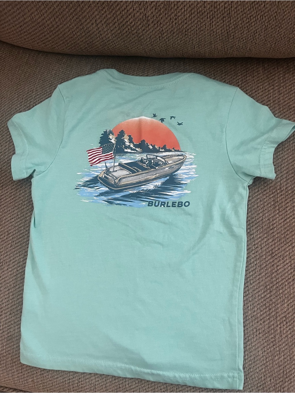 BURLEBO Mint T-Shirt with Boat & Sunset Graphic
